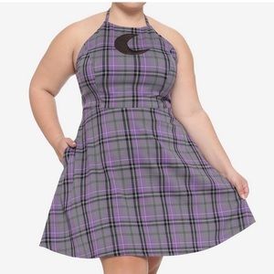 Hot topic purple plaid mesh moon cutout dress